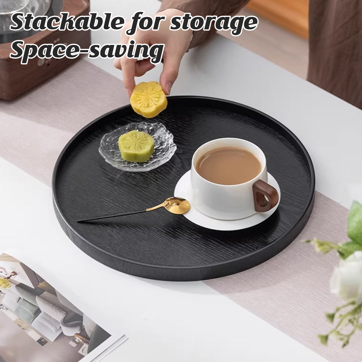 5pcs Wood Grain Round Serving Tray Set in 2 Sizes