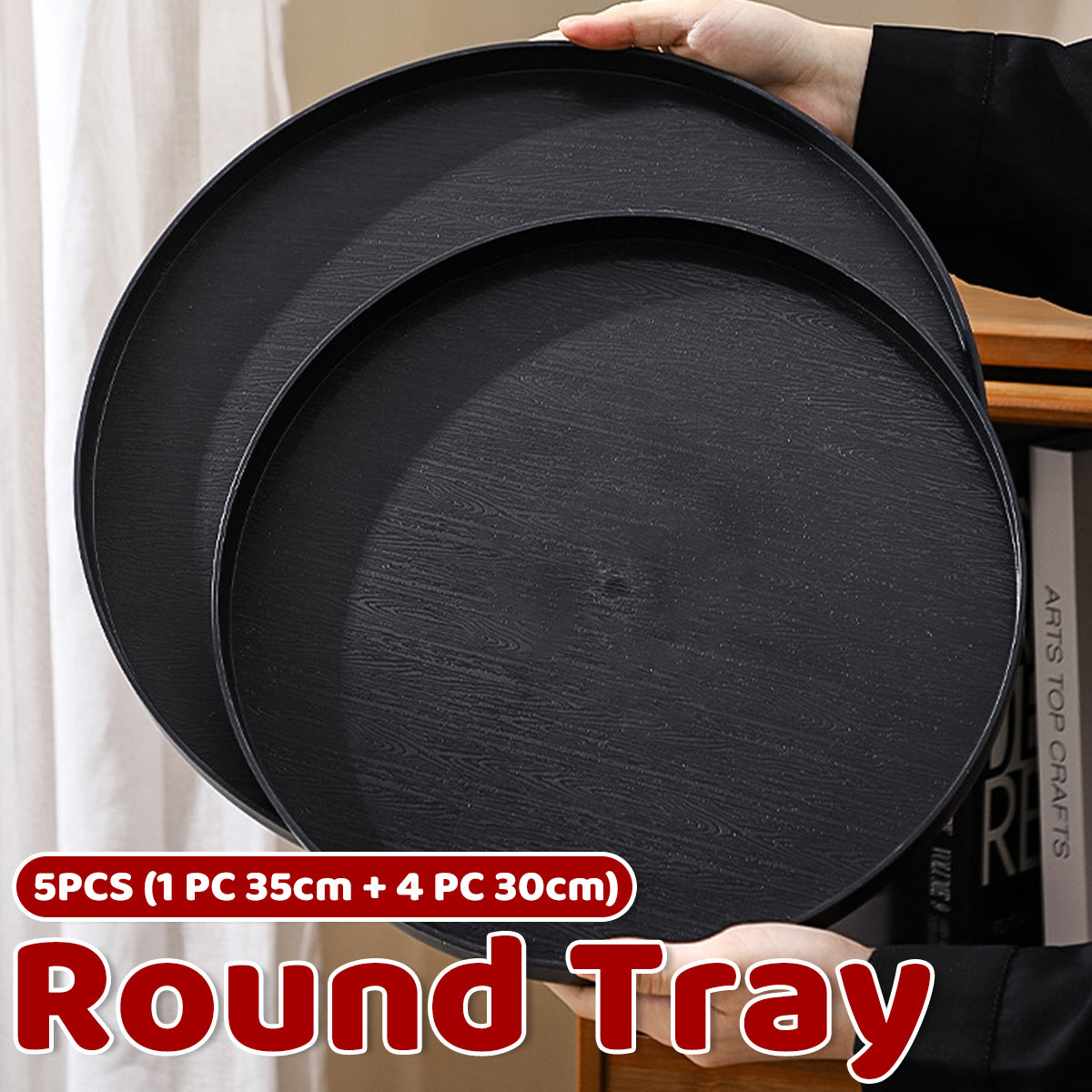 5pcs Wood Grain Round Serving Tray Set in 2 Sizes