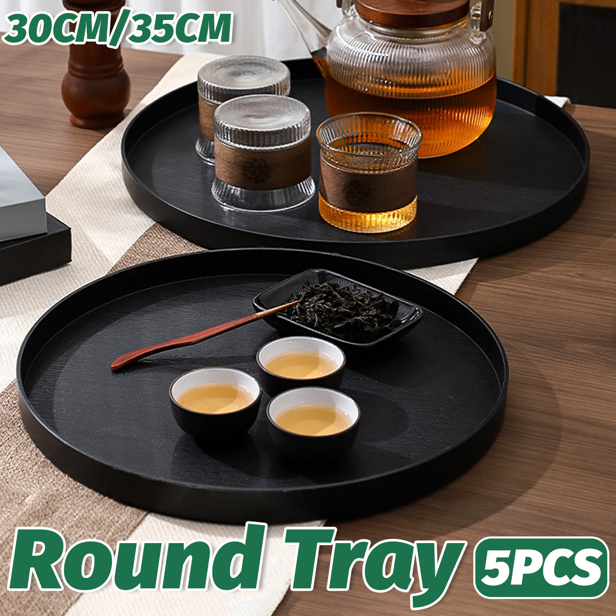 5pcs Wood Grain Round Serving Tray Set in 2 Sizes
