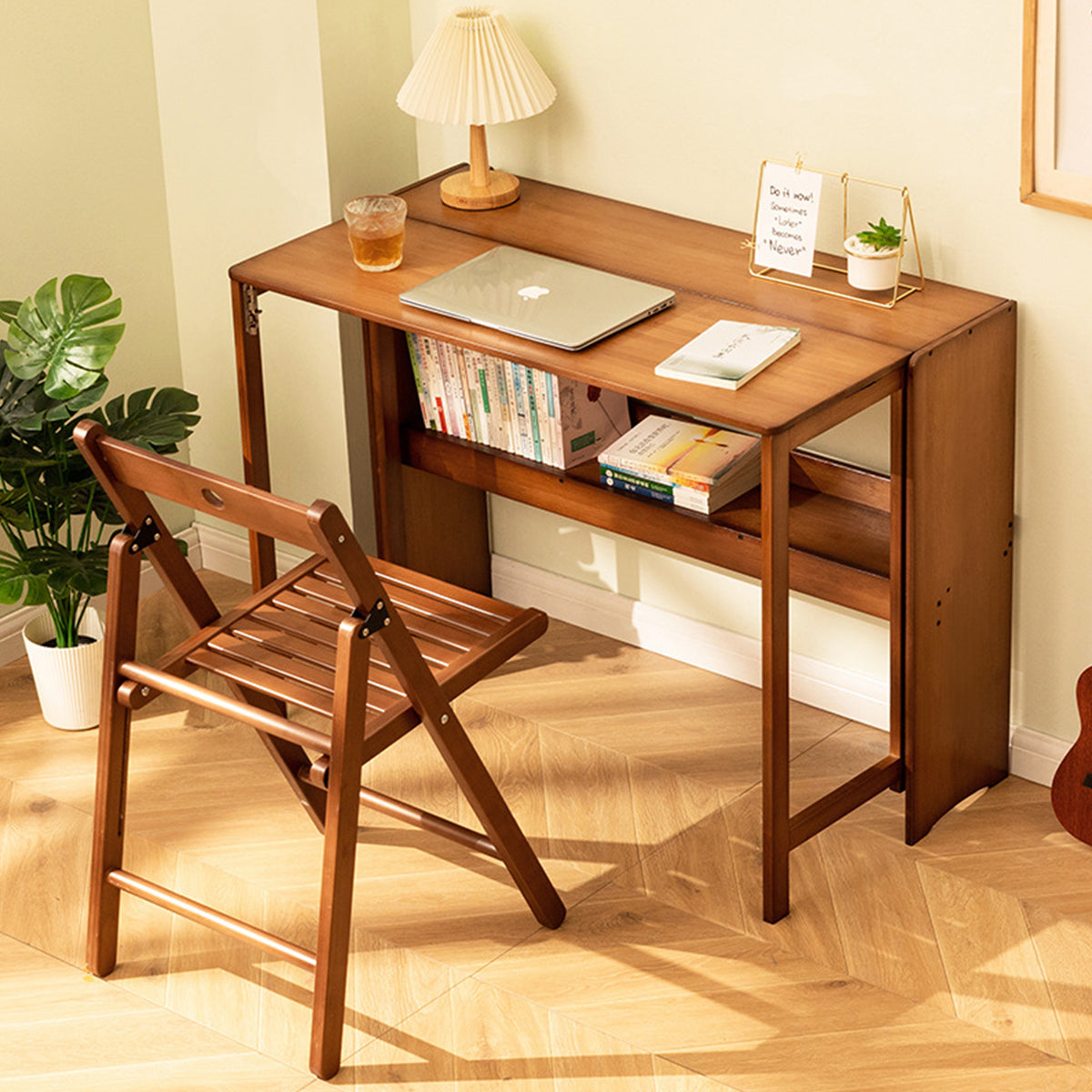 Bamboo Folding Student Desk with Storage Shelf