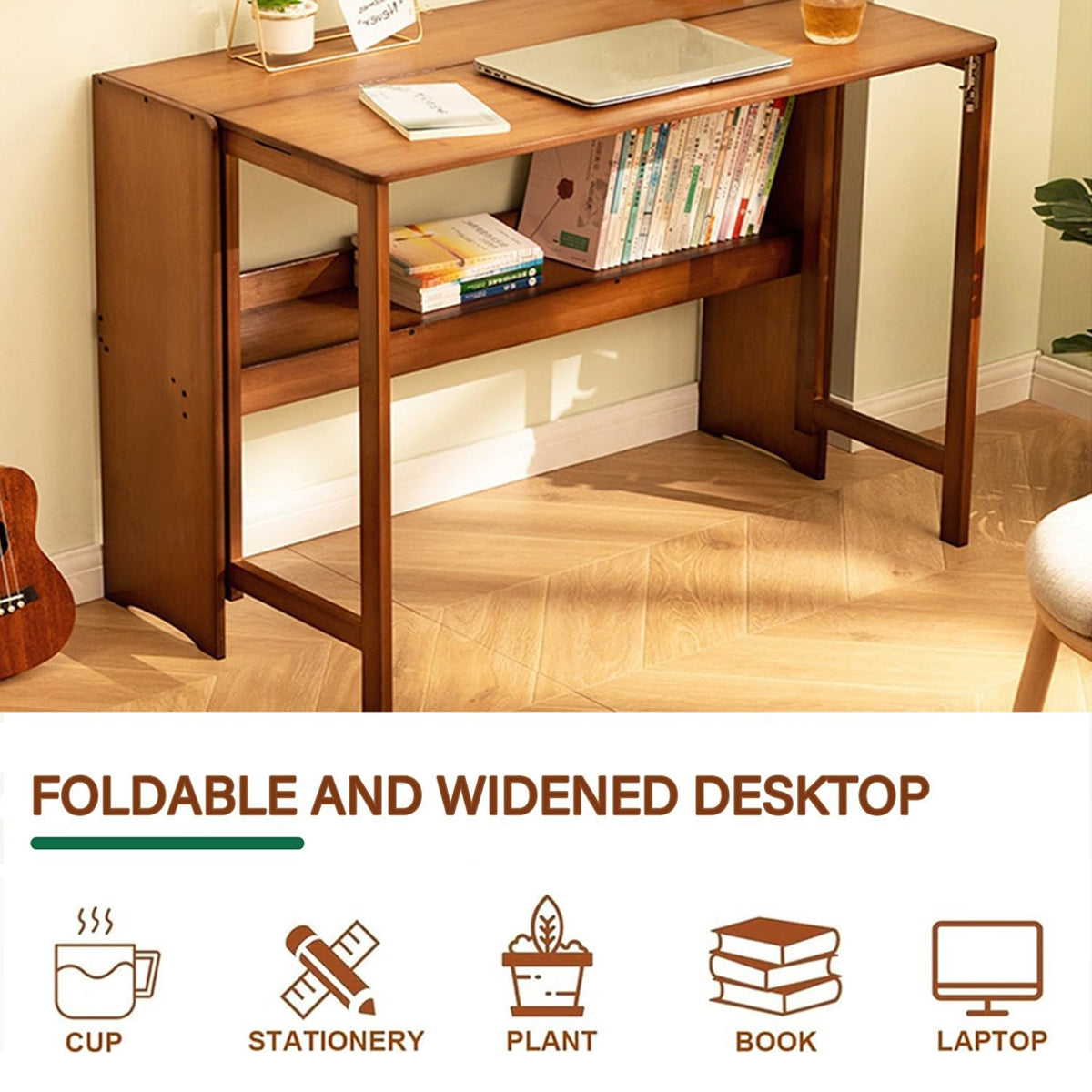 Bamboo Folding Student Desk with Storage Shelf