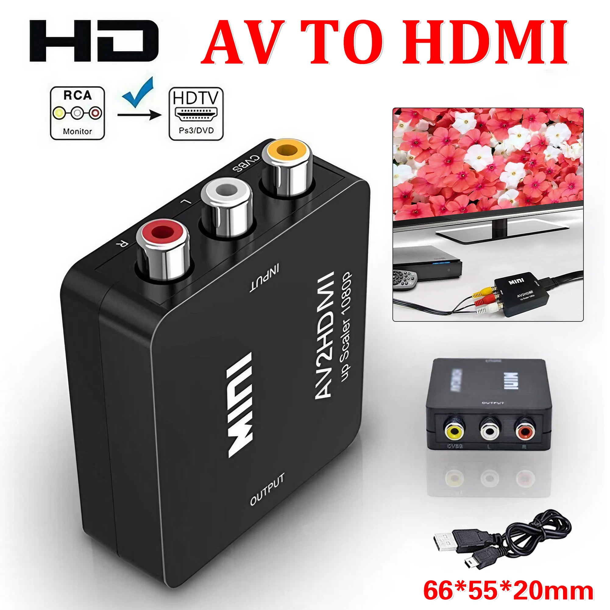Composite AV to HDMI Converter with 1080p Output