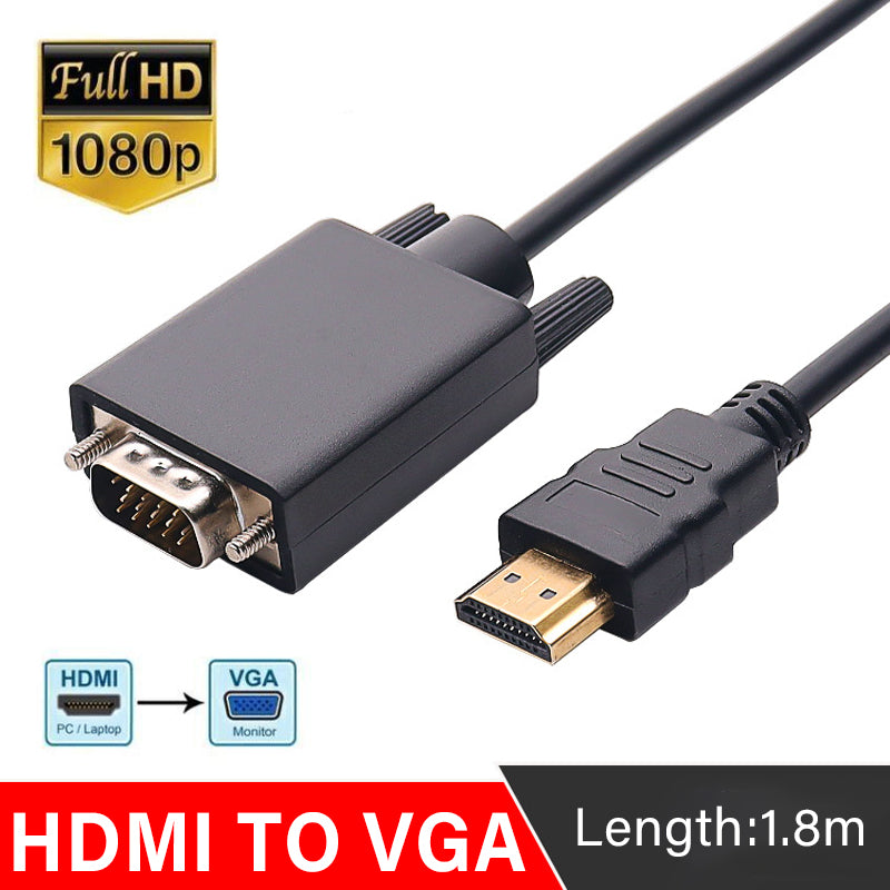 1.8m Gold-Plated HDMI to VGA Adapter Cable 1080P
