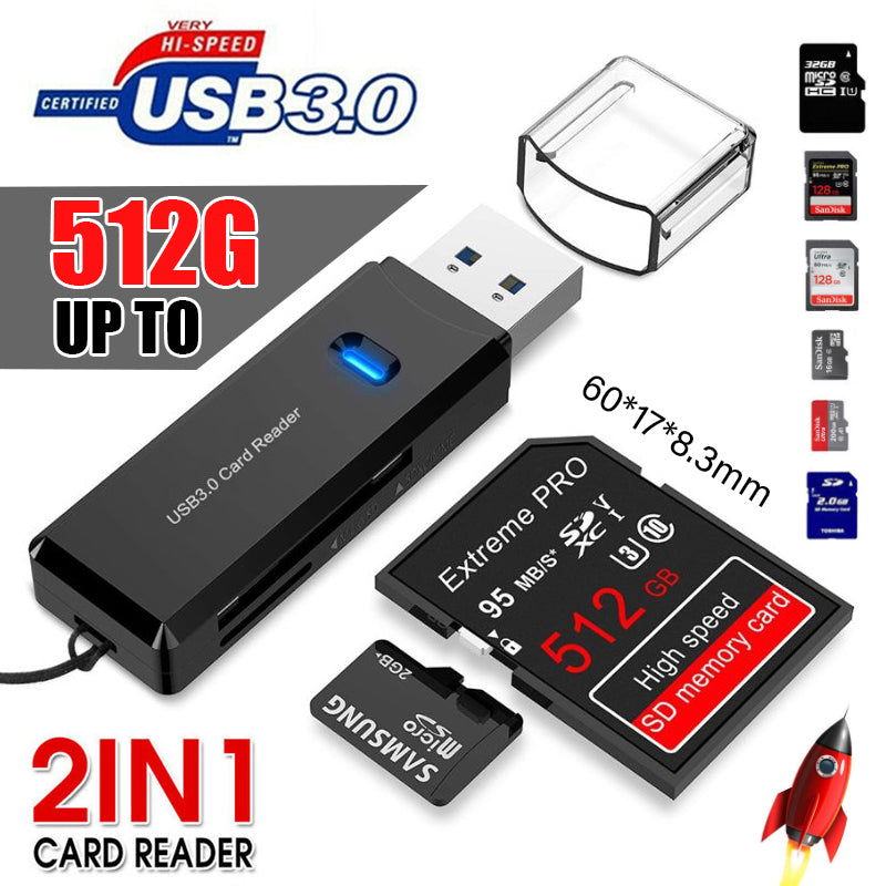 USB 3.0 Card Reader 2-in-1 for SD MicroSD Cards