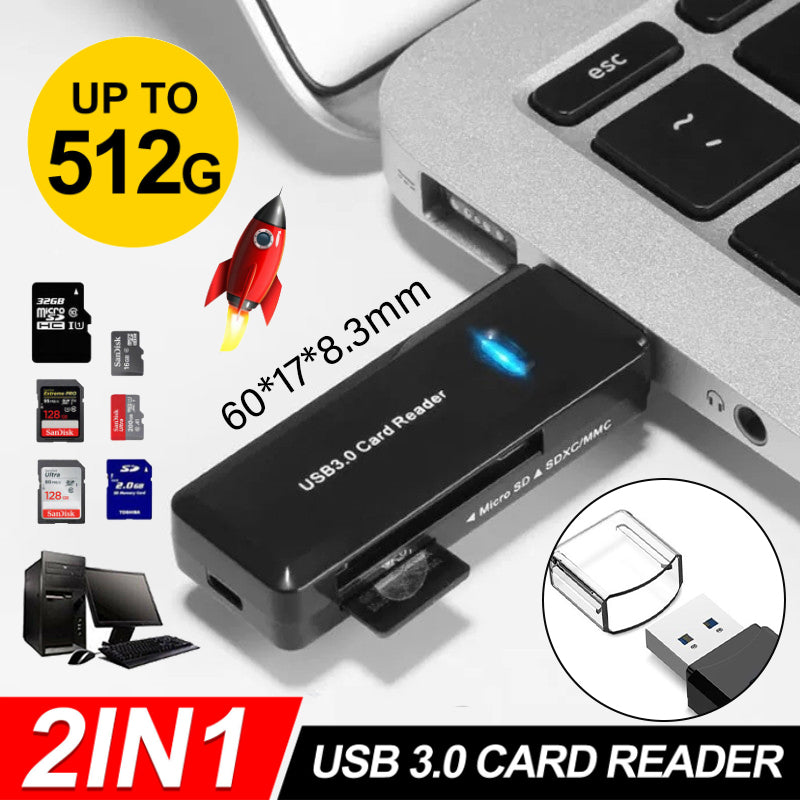 USB 3.0 Card Reader 2-in-1 for SD MicroSD Cards
