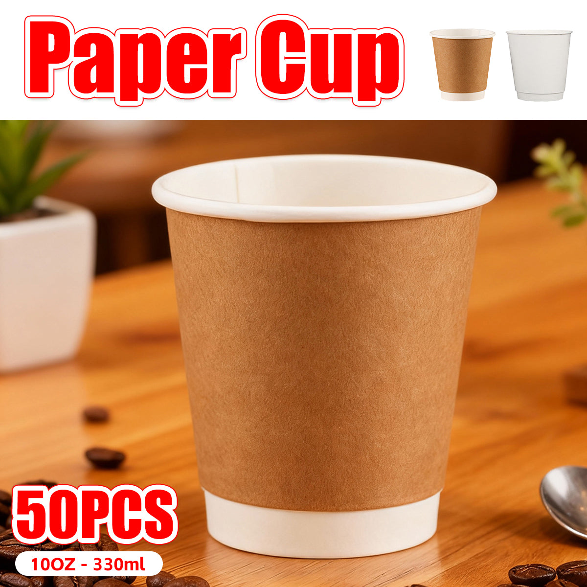 50pcs Disposable 300ml Coffee Cups for Takeaway