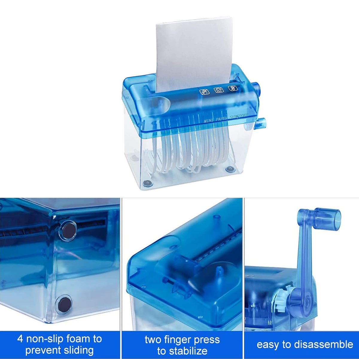 A6 Manual Paper Shredder Portable 3mm Strip Cut with Bin