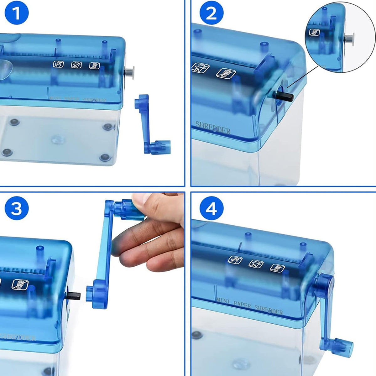 A6 Manual Paper Shredder Portable 3mm Strip Cut with Bin