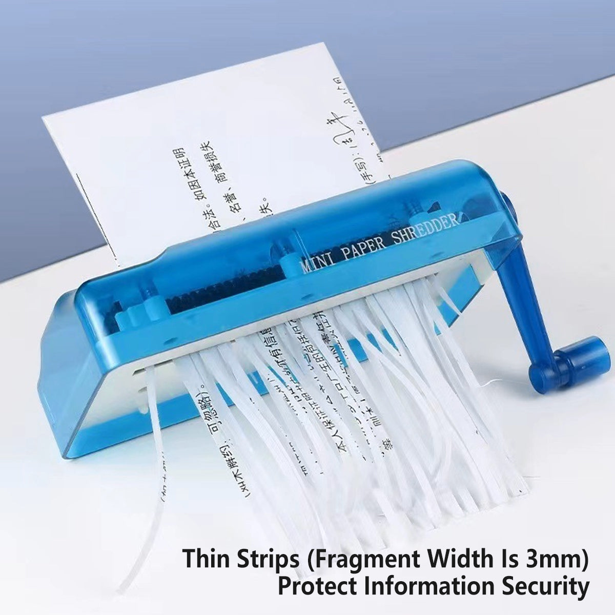 A6 Manual Paper Shredder Portable 3mm Strip Cut with Bin