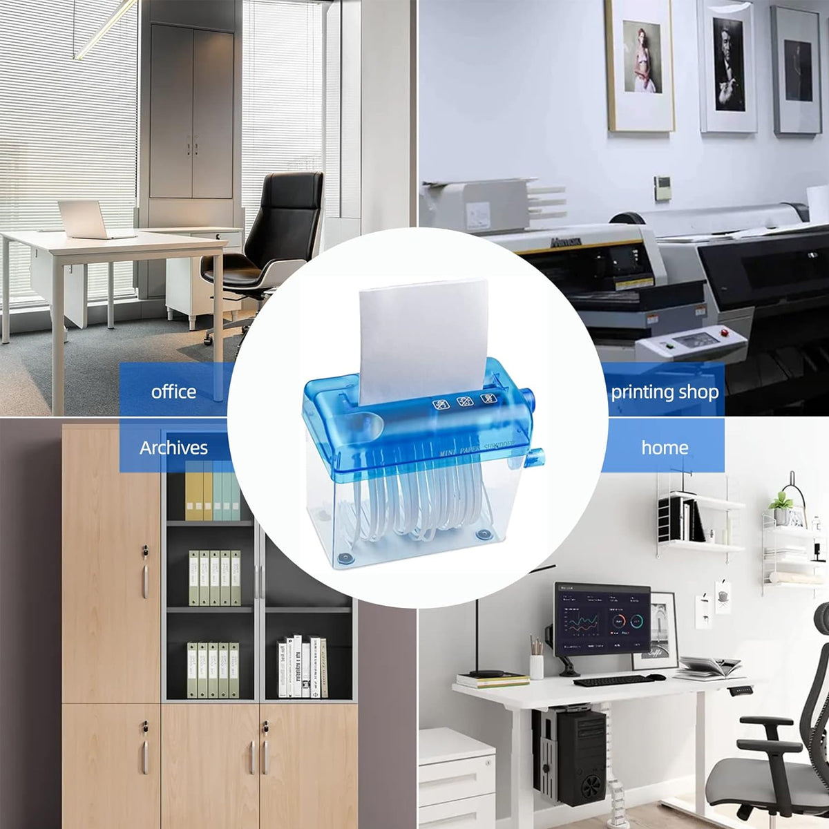 A6 Manual Paper Shredder Portable 3mm Strip Cut with Bin