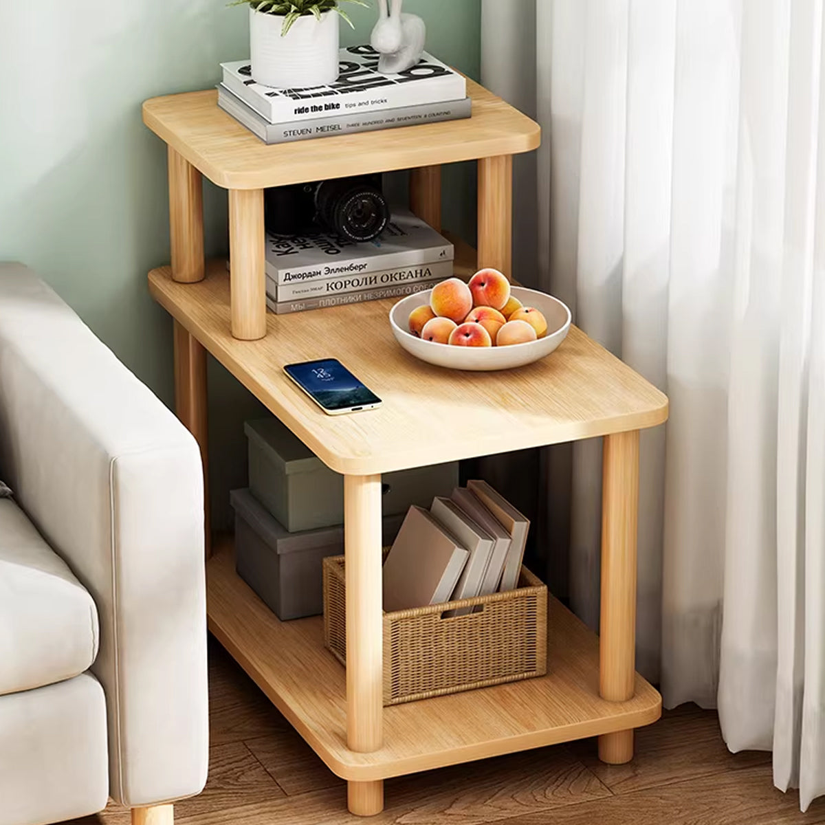3-Tier Sofa Side Table Storage Shelf