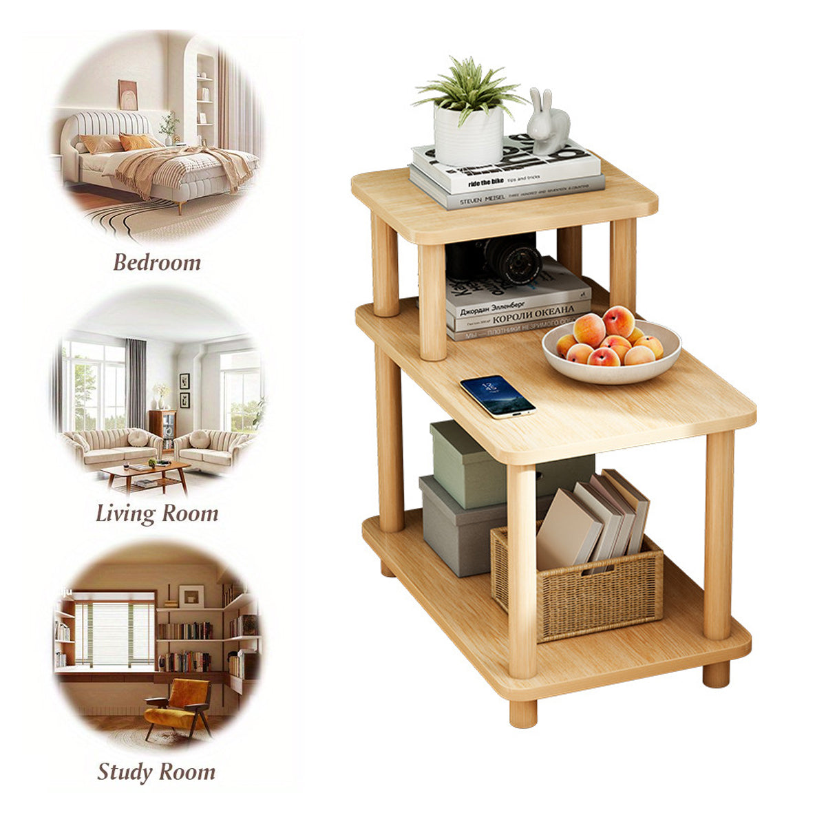 3-Tier Sofa Side Table Storage Shelf