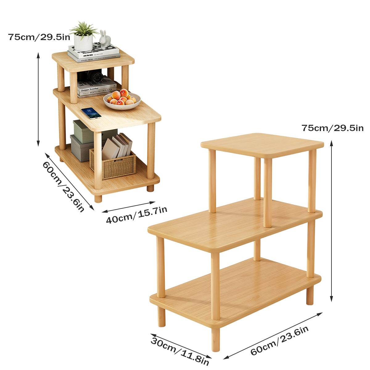 3-Tier Sofa Side Table Storage Shelf