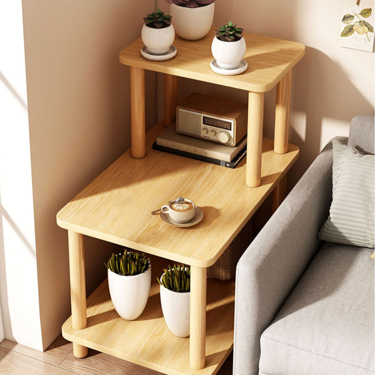 3-Tier Sofa Side Table Storage Shelf