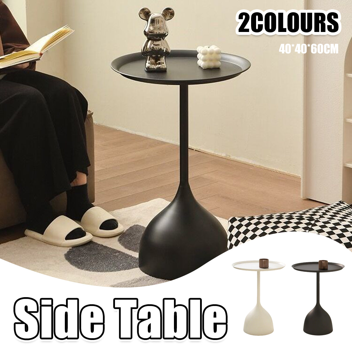 Minimalist Iron Round End Table with Pedestal Base