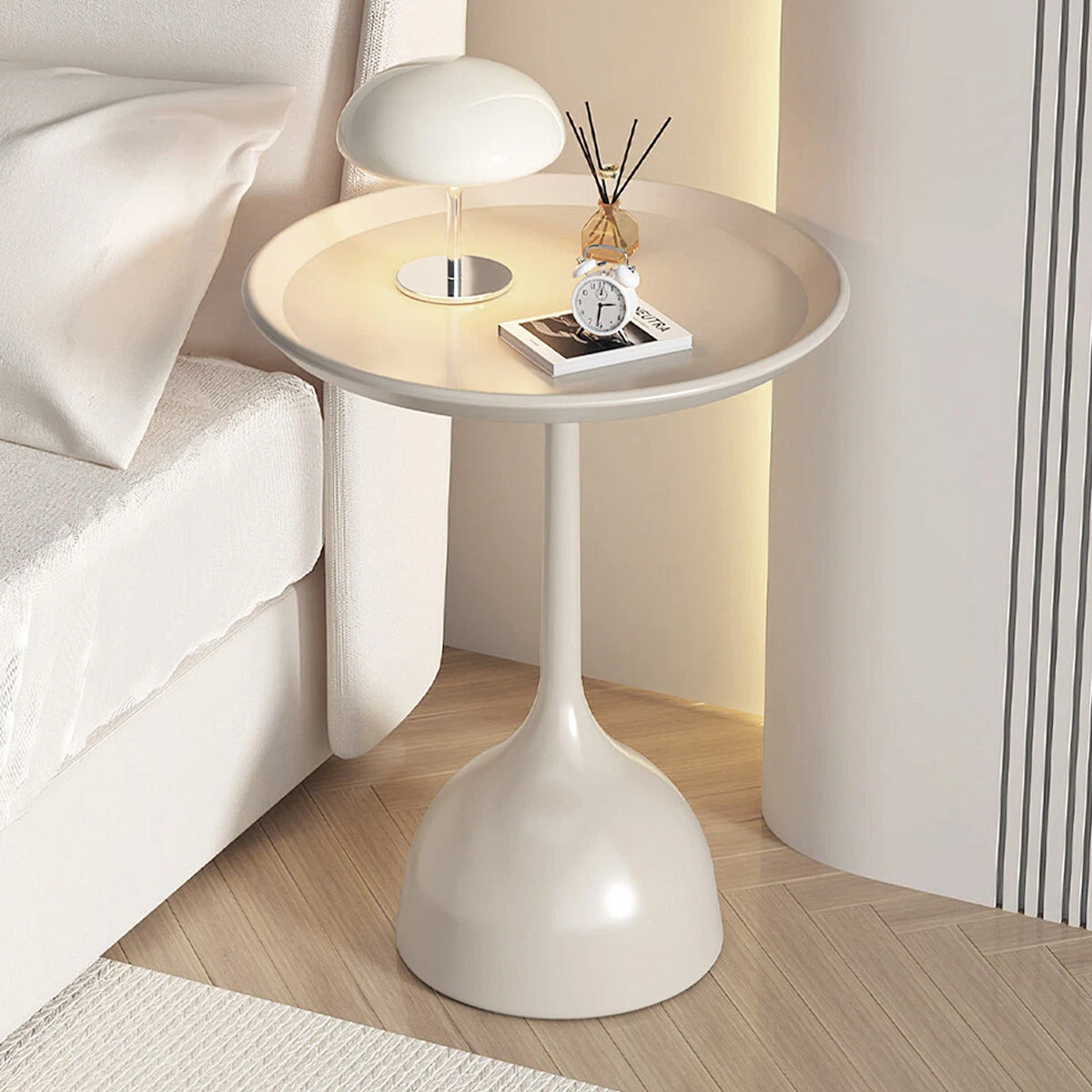 Minimalist Iron Round End Table with Pedestal Base