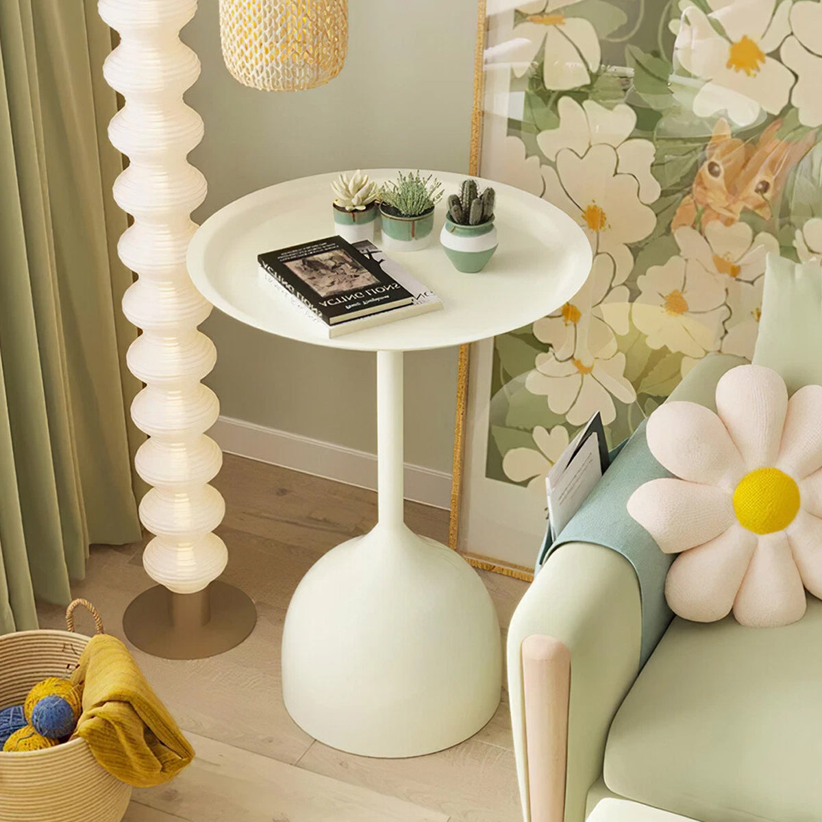 Minimalist Iron Round End Table with Pedestal Base