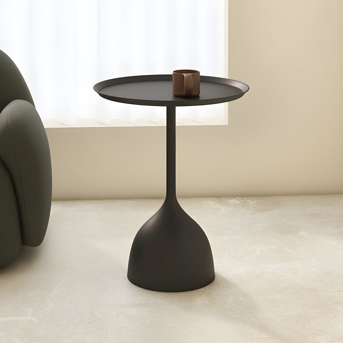 Minimalist Iron Round End Table with Pedestal Base