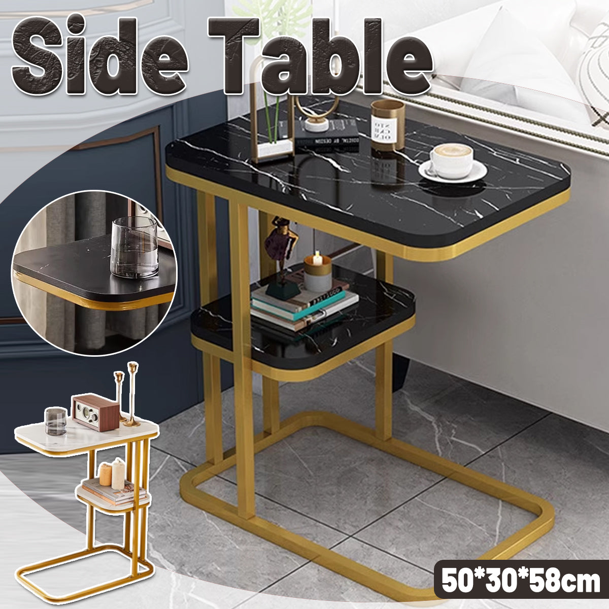 2 Tier Side Table with Rounded Corners for Living Room