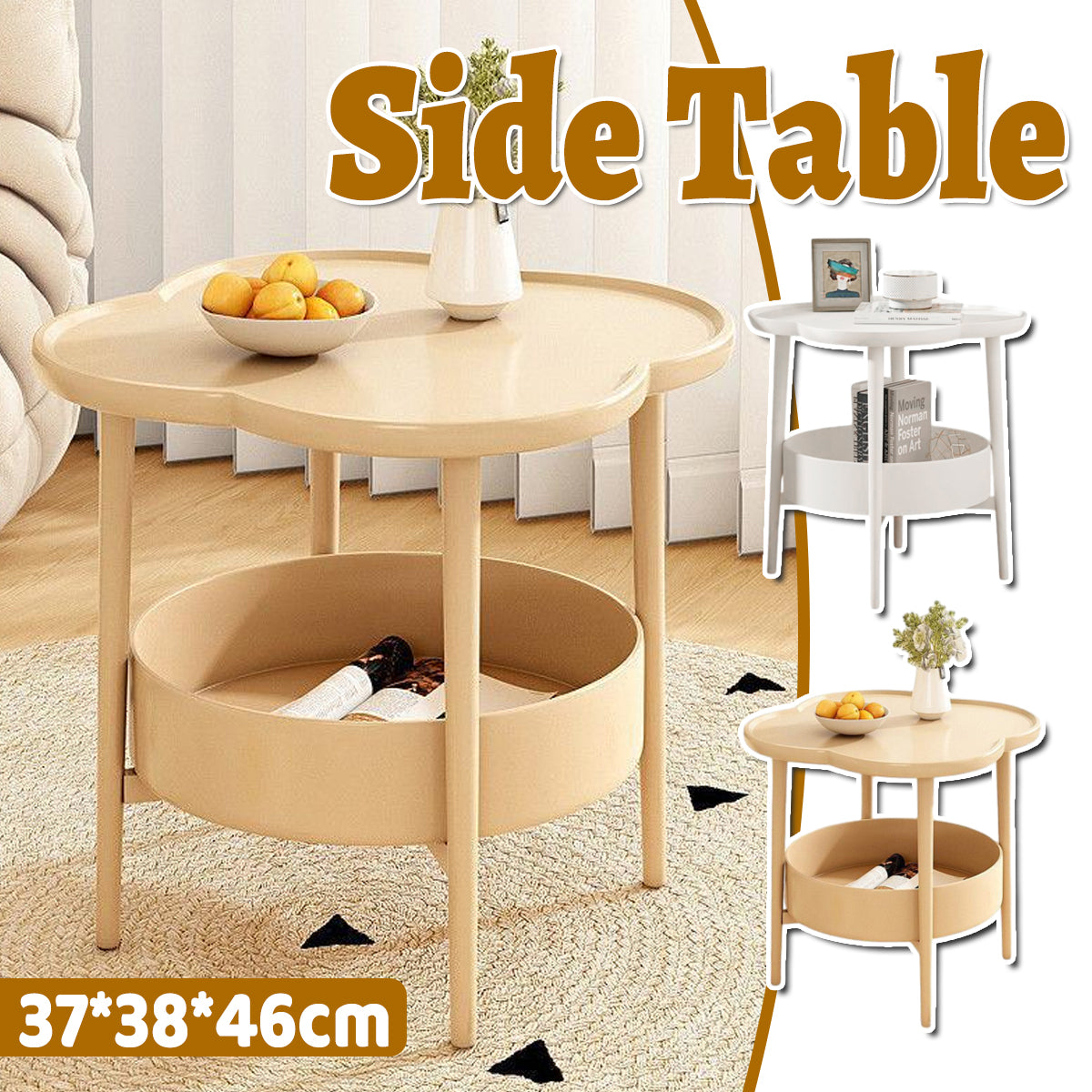 Double Layer Side Table Coffee Table with Clover Top for Break Room