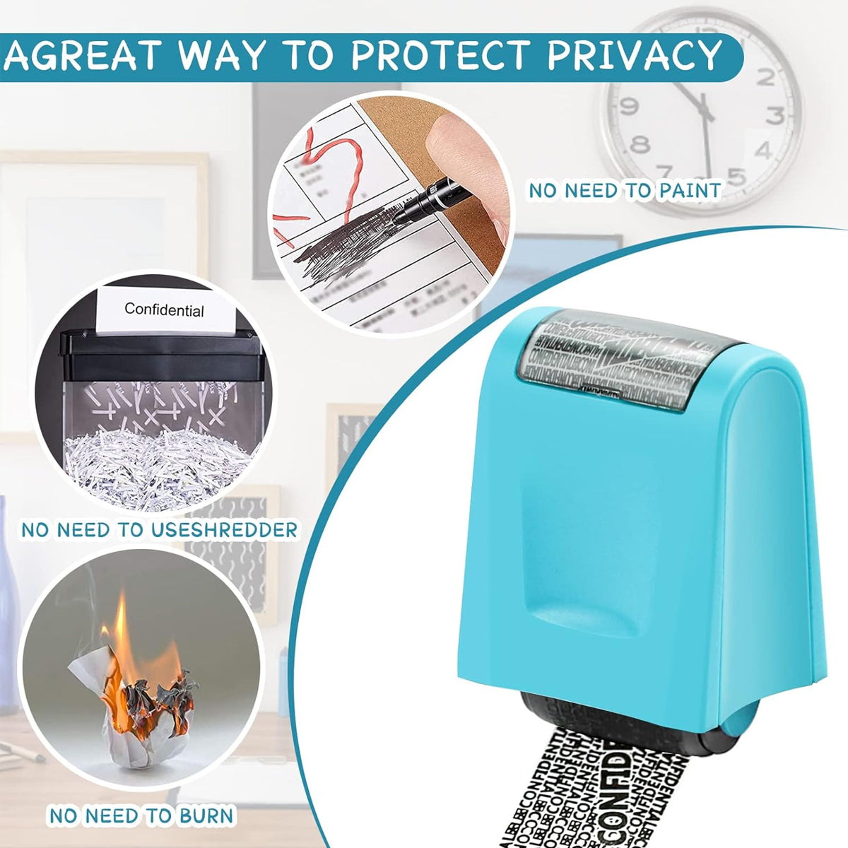 Privacy Stamp Roller with Refillable Ink for Data Protection
