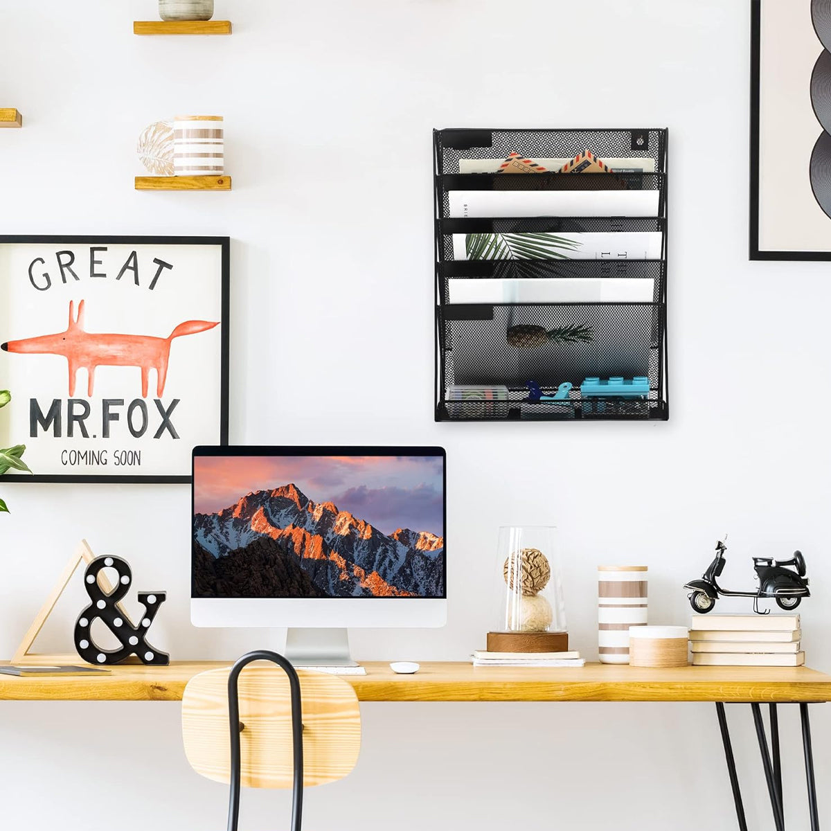 6 Layer Hanging Mesh File Organizer Magazine Storage Rack