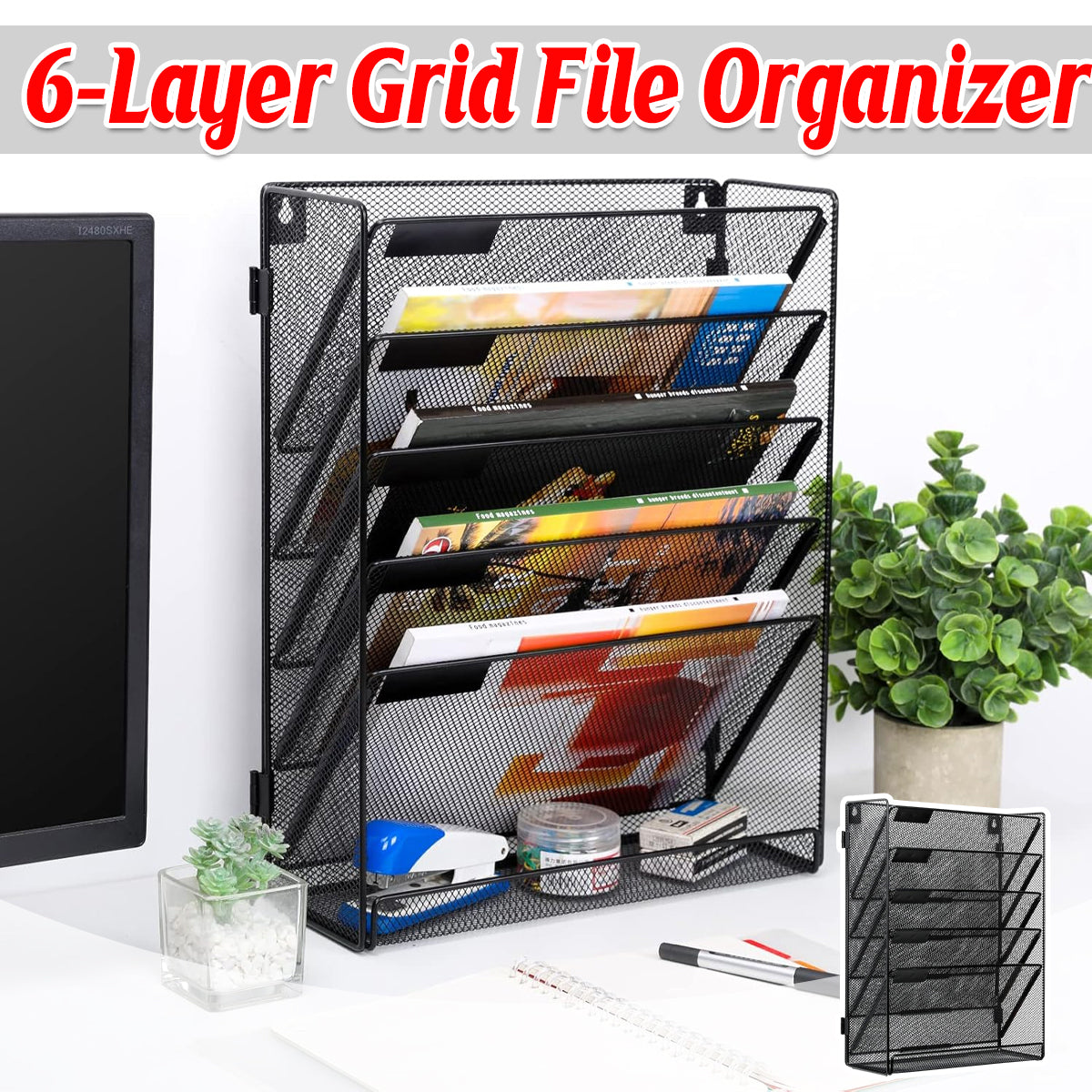 6 Layer Hanging Mesh File Organizer Magazine Storage Rack
