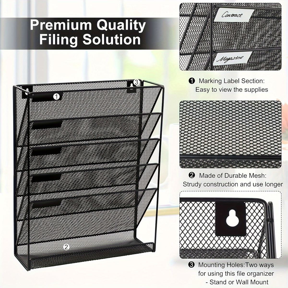 6 Layer Hanging Mesh File Organizer Magazine Storage Rack