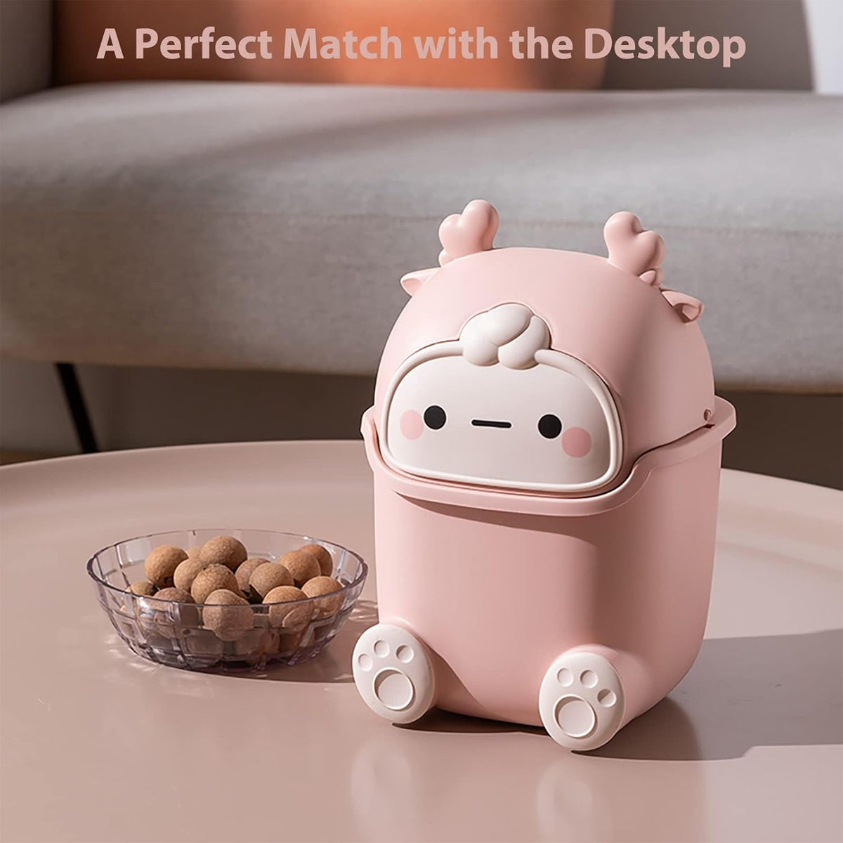 Mini Monster Desktop Trash Can with Flip-Top Lid