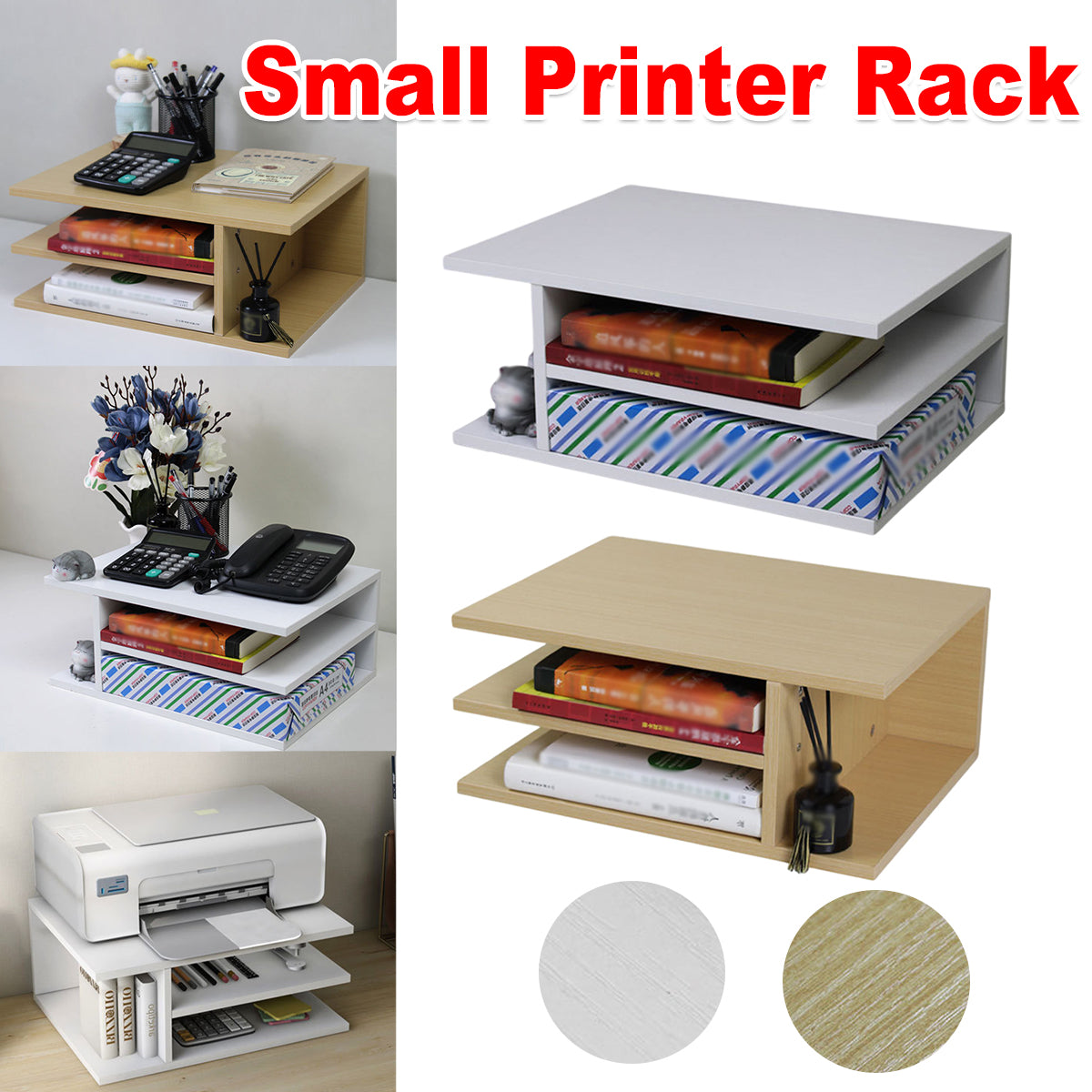 Desktop Printer Stand Paint Free MDF Multi Layer Warm White Wood