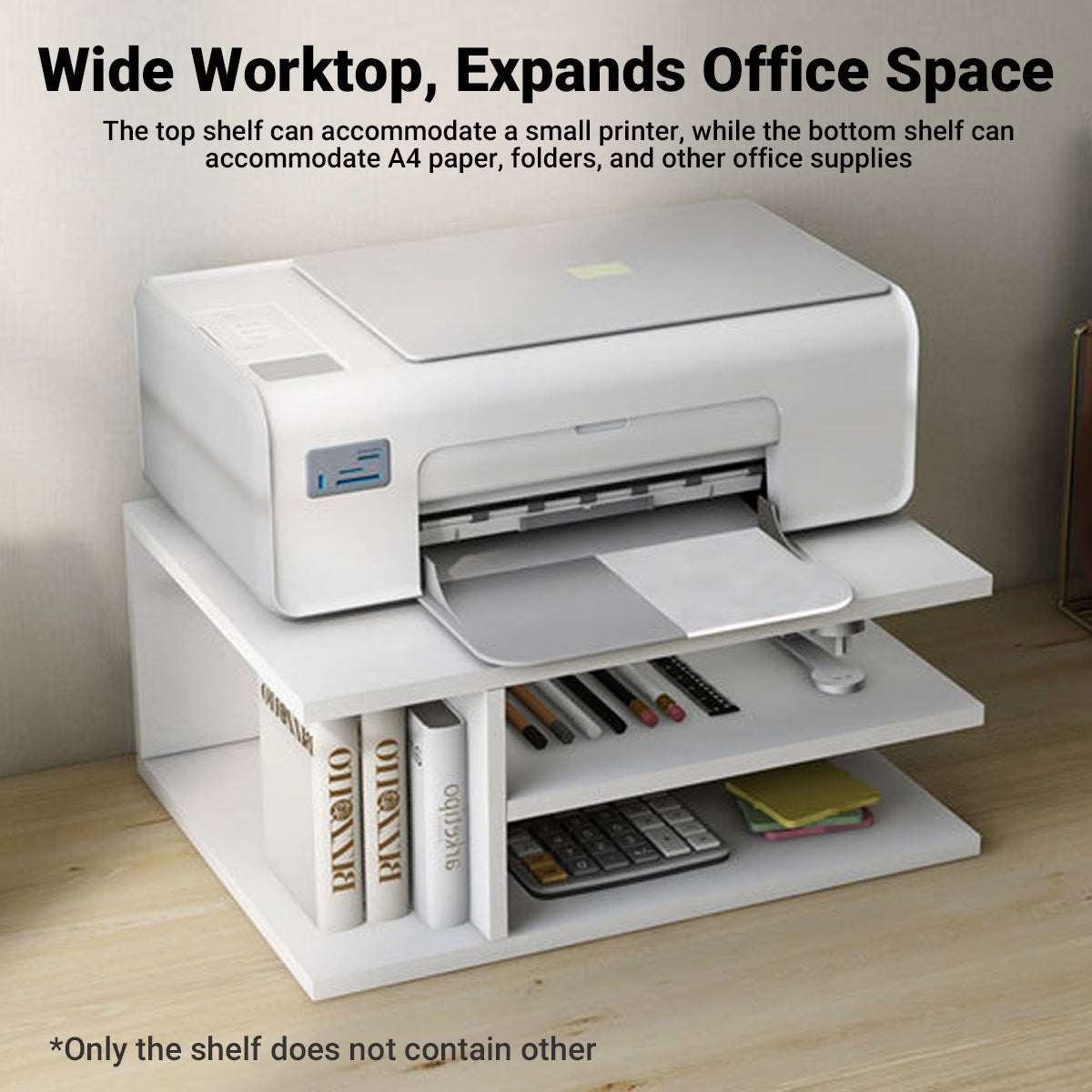 Desktop Printer Stand Paint Free MDF Multi Layer Warm White Wood