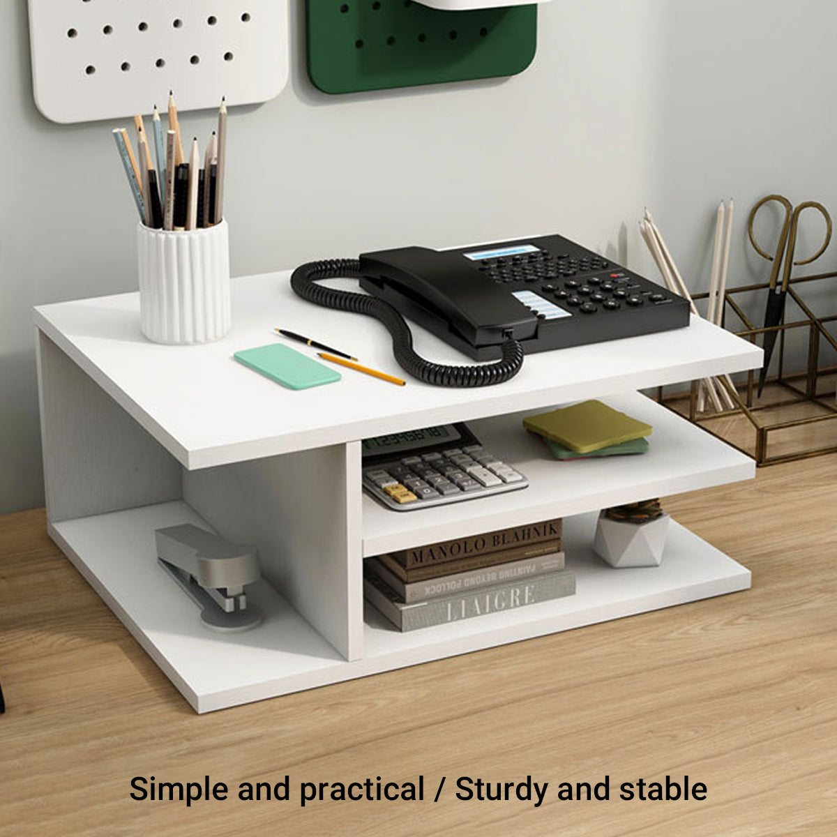 Desktop Printer Stand Paint Free MDF Multi Layer Warm White Wood