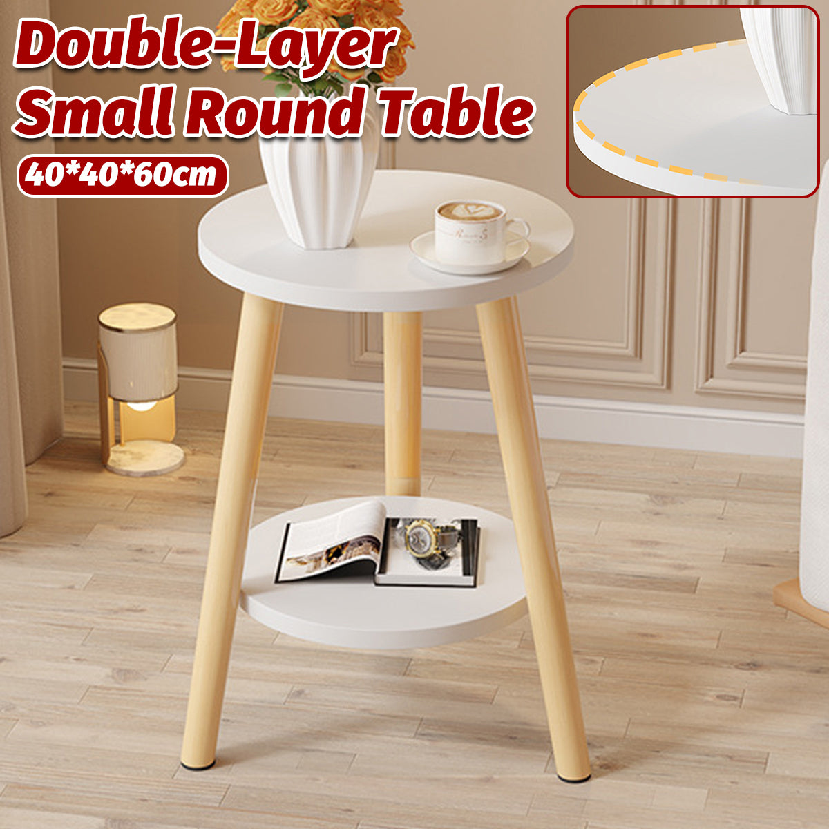 Small Round Coffee Table with 2-Tier Storage for Bedroom and Living Room