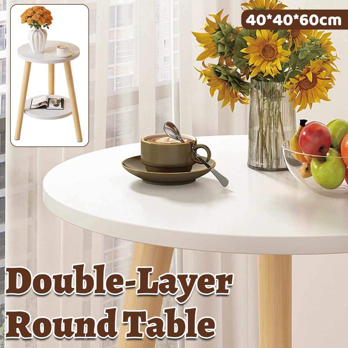 Small Round Coffee Table with 2-Tier Storage for Bedroom and Living Room