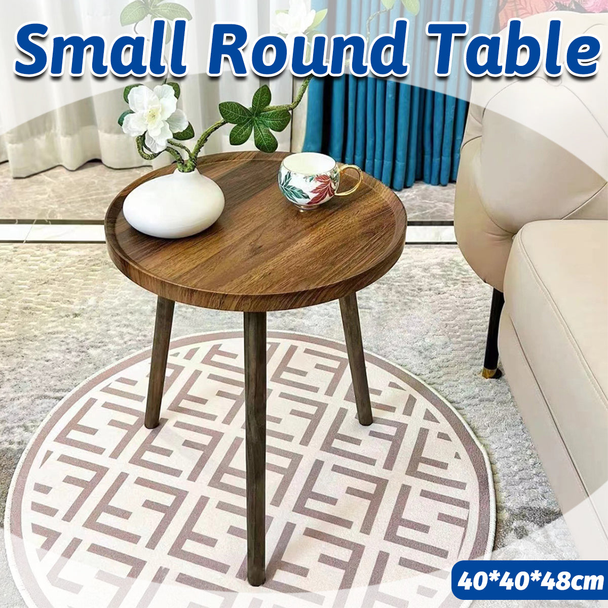 Small Round Coffee Table with Raised Edges
