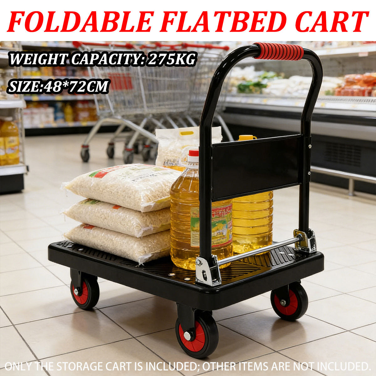 Folding Handle Flatbed Cart with 275kg Capacity