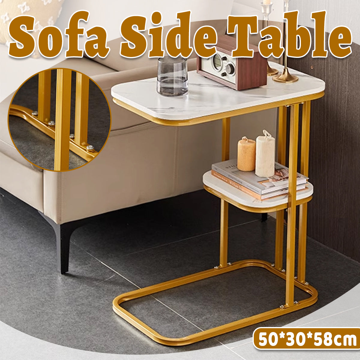 2-Tier Sofa Side Table with Storage Shelf Living Room