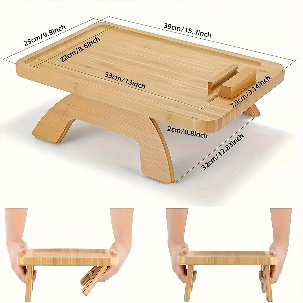Bamboo Sofa Arm Tray with 360 Rotating Legs