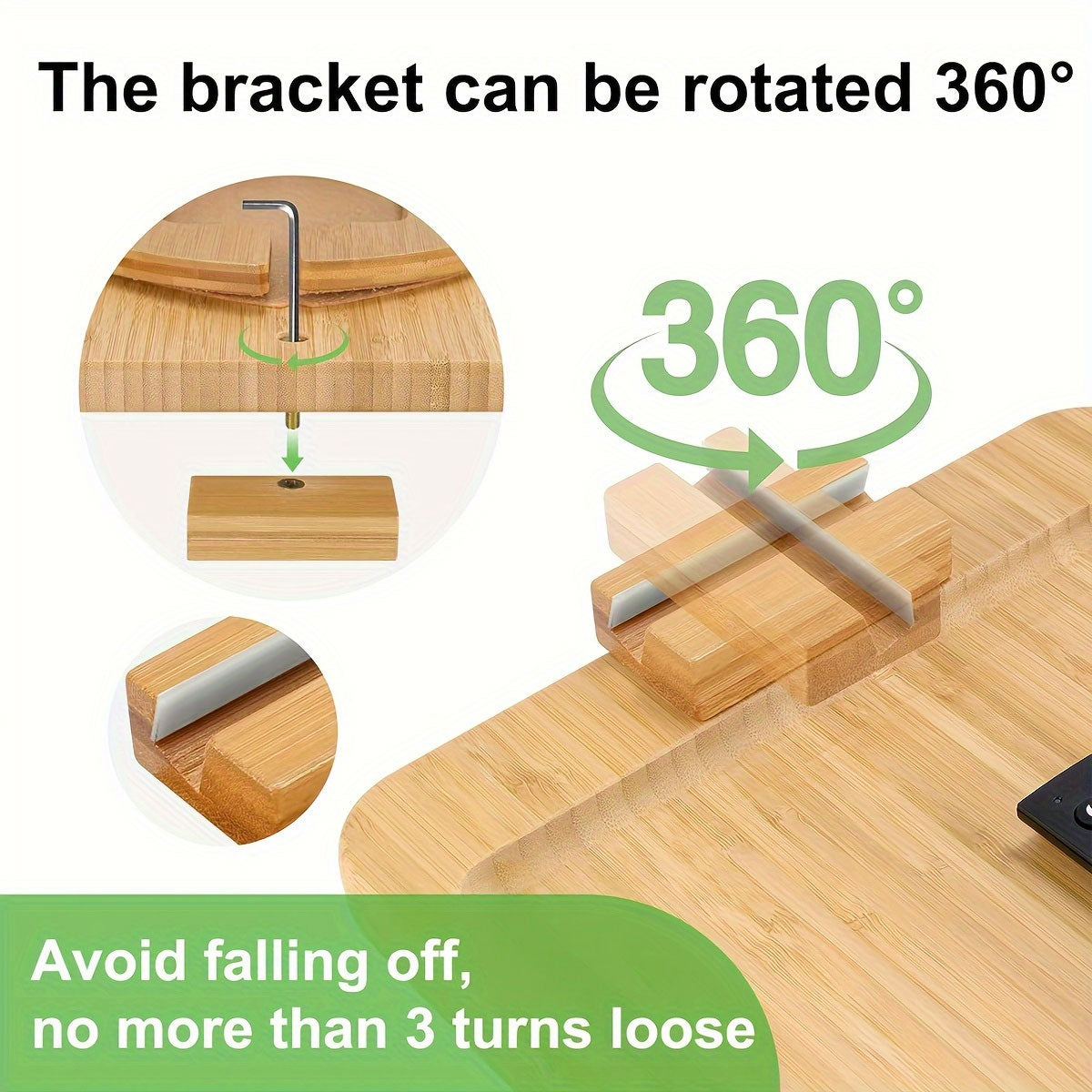 Bamboo Sofa Arm Tray with 360 Rotating Legs