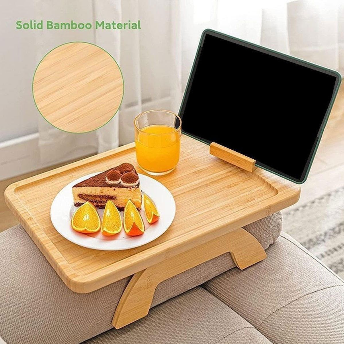 Bamboo Sofa Arm Tray with 360 Rotating Legs