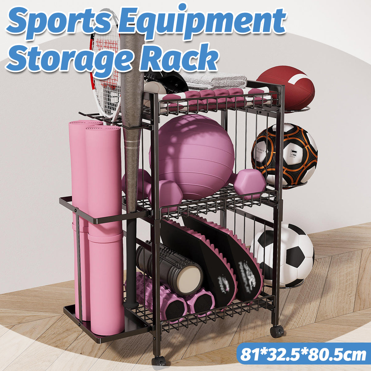 Sports Equipment Storage Rack on Wheels