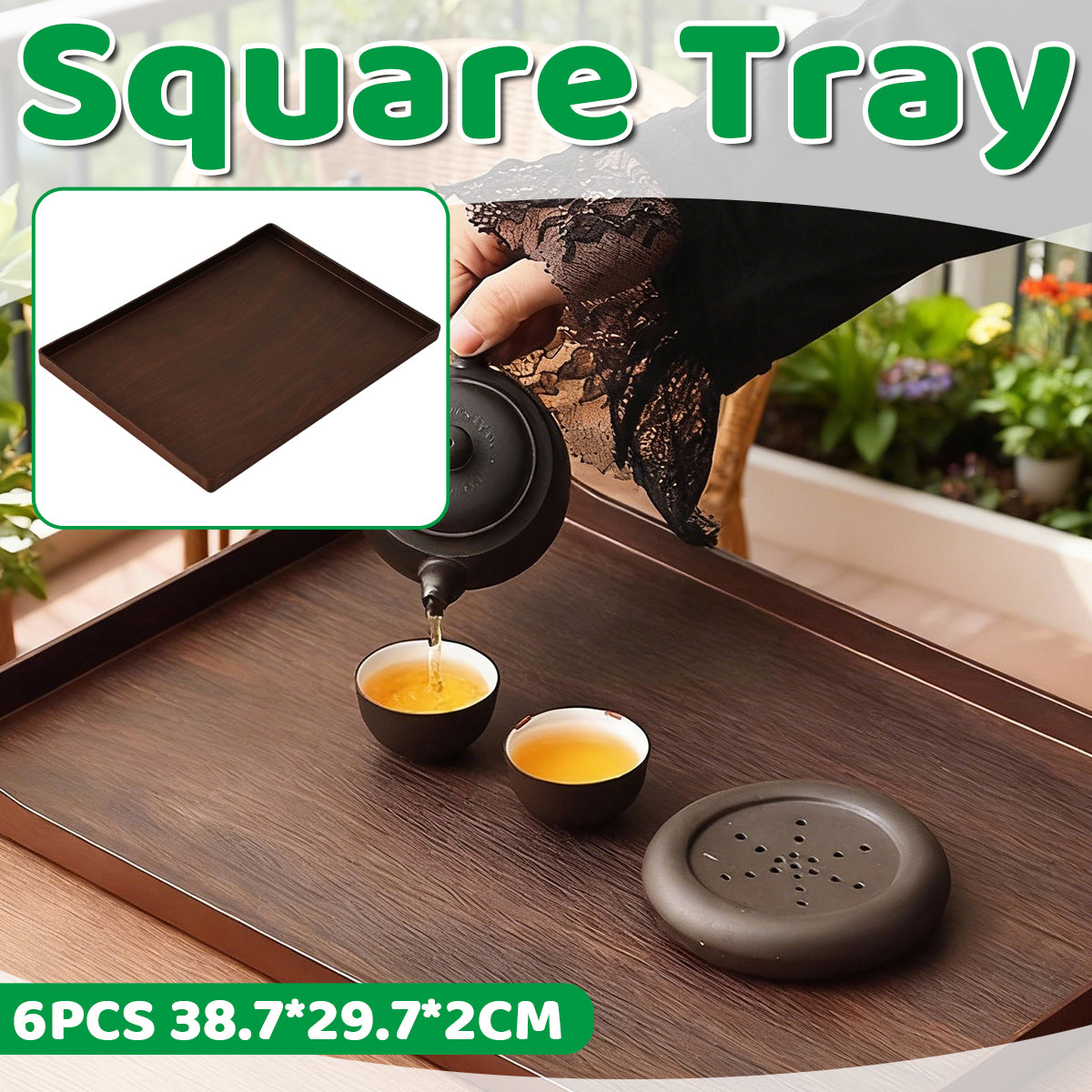 6pcs Wood-Grain ABS Rectangular Serving Trays