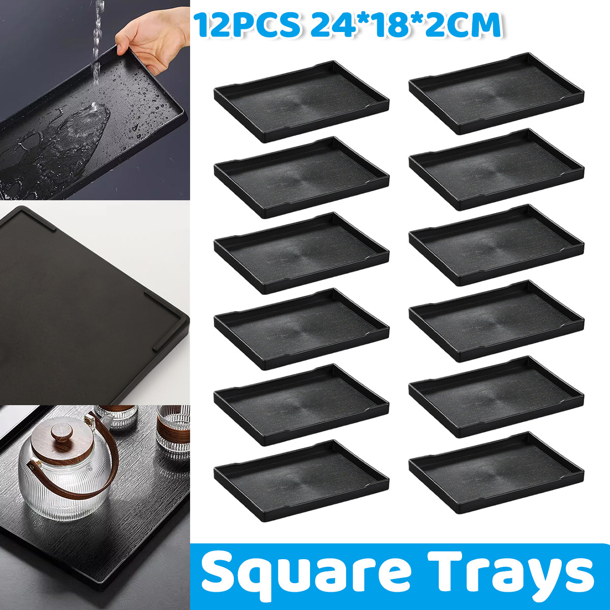 12pcs Rectangular Plastic Serving Tray Set