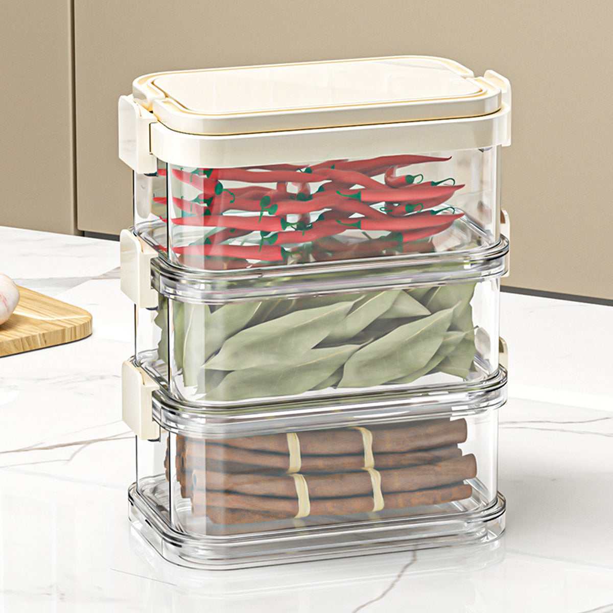 3-Layer Stackable Spice Storage Box with Handle