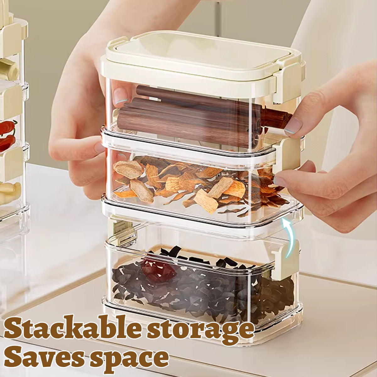 3-Layer Stackable Spice Storage Box with Handle