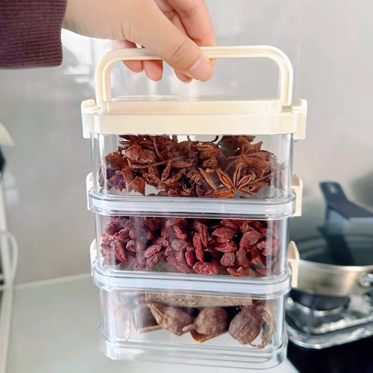 3-Layer Stackable Spice Storage Box with Handle