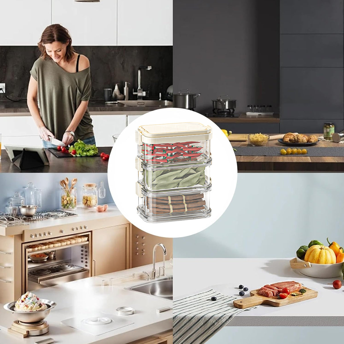 3-Layer Stackable Spice Storage Box with Handle