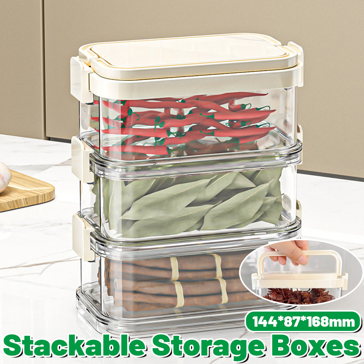 3-Layer Stackable Spice Storage Box with Handle