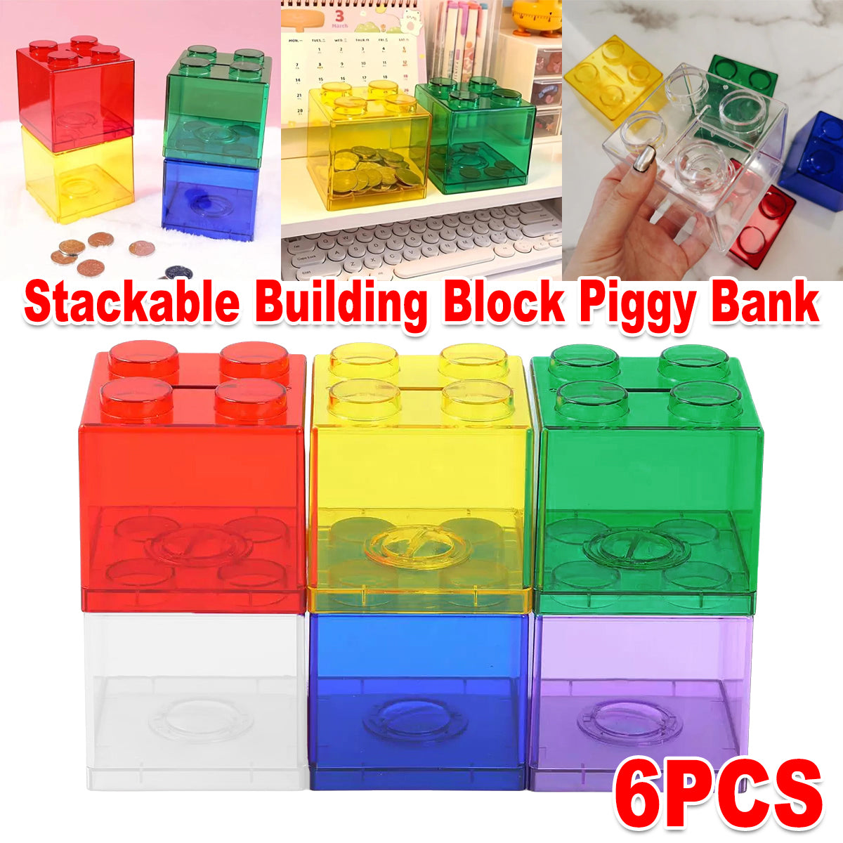 6pcs Stackable Building Block Coin Bank Set