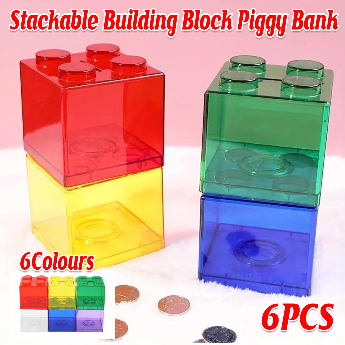 6pcs Stackable Building Block Coin Bank Set